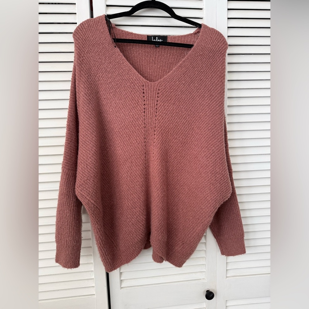 Lulu's Dusty Rose V-Neck Sweater